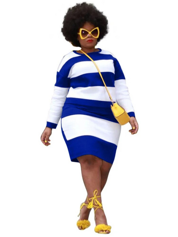 „Wmstar“ plius dydžio moteriška suknelė su kaklu, dryžuota džemperinė suknelė rudeninėmis ilgomis rankovėmis, mažo dydžio „bodycon“ suknelės Didmeninė prekyba