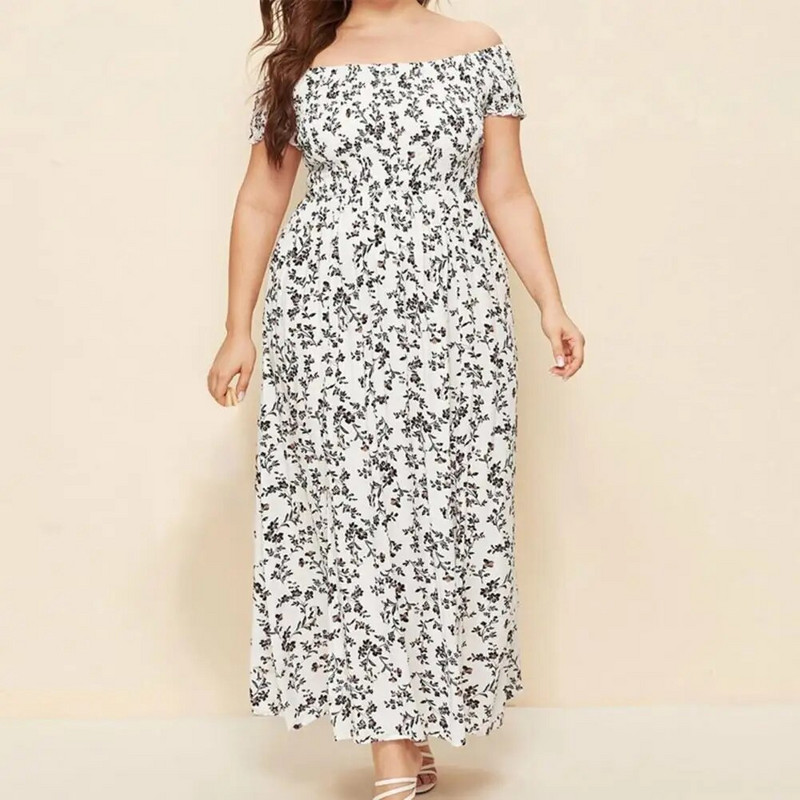 Didelio dydžio Maxi suknelė, elastinga krūtinės ląstele, dailiai siuvama ilga suknelė Bohemijos stiliaus nuo pečių