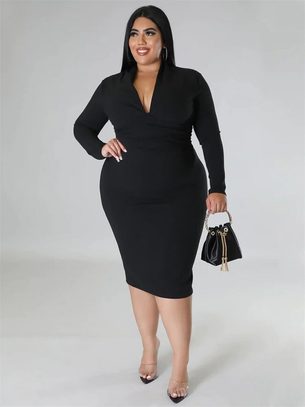 Wmstar haljine velikih veličina za žene, party dugih rukava, rastezljive, seksi V izrez, elegantna maksi haljina, uredske dame, veleprodaja Dropshipping