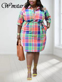 „Wmstar“ didesnio dydžio suknelė moterims Elegantiška vintažinė ilgomis rankovėmis viena krūtinė languota spausdinta suknelė didmeninė prekyba 2023 m.