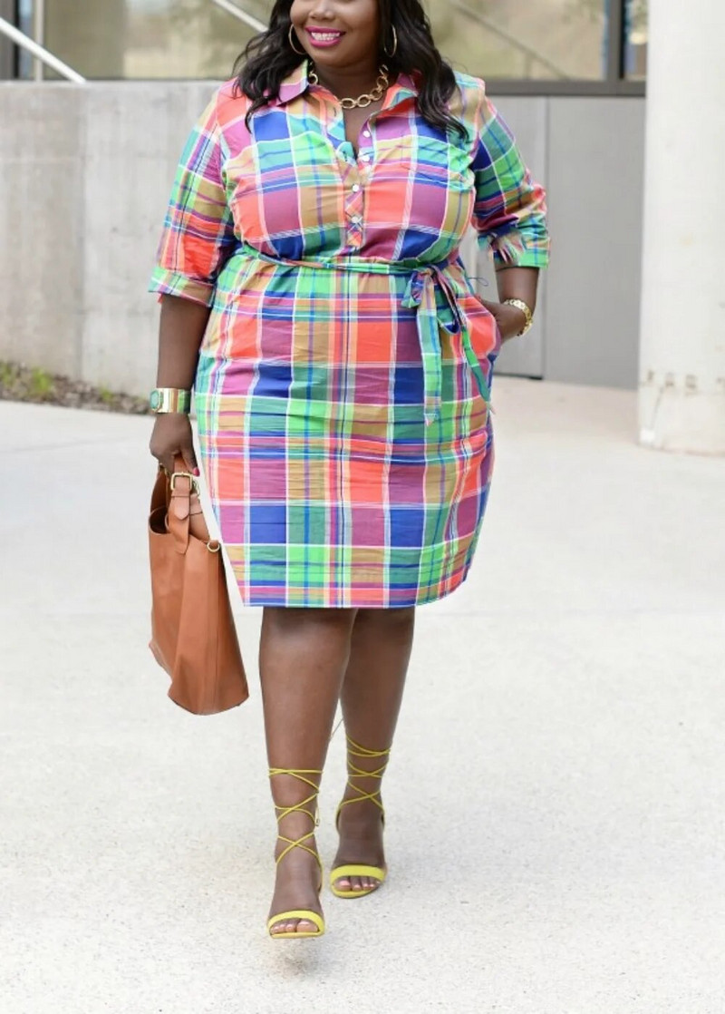 „Wmstar“ didesnio dydžio suknelė moterims Elegantiška vintažinė ilgomis rankovėmis viena krūtinė languota spausdinta suknelė didmeninė prekyba 2023 m.