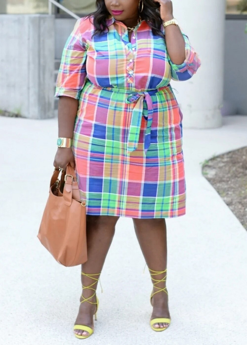 „Wmstar“ didesnio dydžio suknelė moterims Elegantiška vintažinė ilgomis rankovėmis viena krūtinė languota spausdinta suknelė didmeninė prekyba 2023 m.