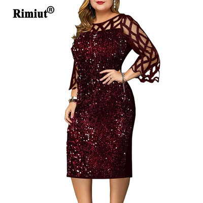 Plus Size S-5XL Μόδα Γυναικείες πούλιες Φθινοπωρινά Φορέματα Δαντελένια μανίκια Γυαλιστερό Lady Casual Fashion Φόρεμα Σέξι μαμά Ρούχα O λαιμόκοψη