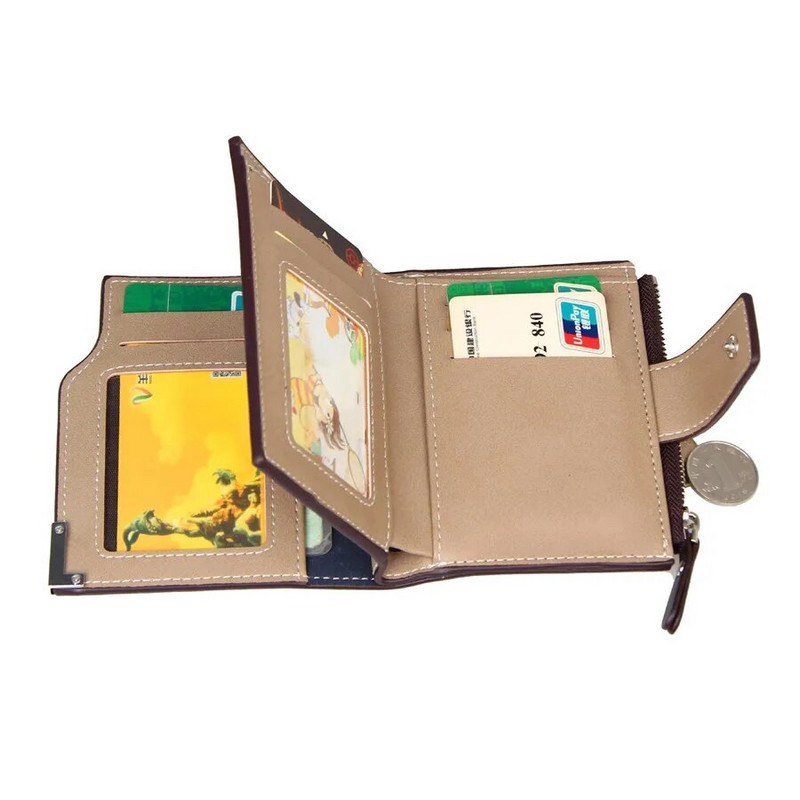 Portofel pentru bărbați Geanta de depozitare pentru carduri cu certificate, cu fermoar multifuncțional, portmoneu cu trei pliante F539