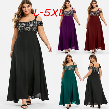 Γυναικεία Φορέματα από σιφόν Plus Size Cold Shoulder Floral Lace Maxi Party Evening Camis Καλοκαιρινό casual μακρύ φόρεμα Ve 3xl 4xl 5xl 6xl