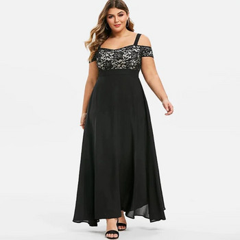 Γυναικεία Φορέματα από σιφόν Plus Size Cold Shoulder Floral Lace Maxi Party Evening Camis Καλοκαιρινό casual μακρύ φόρεμα Ve 3xl 4xl 5xl 6xl