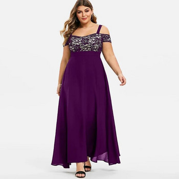 Γυναικεία Φορέματα από σιφόν Plus Size Cold Shoulder Floral Lace Maxi Party Evening Camis Καλοκαιρινό casual μακρύ φόρεμα Ve 3xl 4xl 5xl 6xl