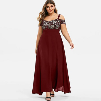 Γυναικεία Φορέματα από σιφόν Plus Size Cold Shoulder Floral Lace Maxi Party Evening Camis Καλοκαιρινό casual μακρύ φόρεμα Ve 3xl 4xl 5xl 6xl