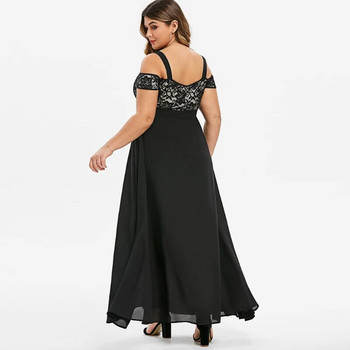 Γυναικεία Φορέματα από σιφόν Plus Size Cold Shoulder Floral Lace Maxi Party Evening Camis Καλοκαιρινό casual μακρύ φόρεμα Ve 3xl 4xl 5xl 6xl