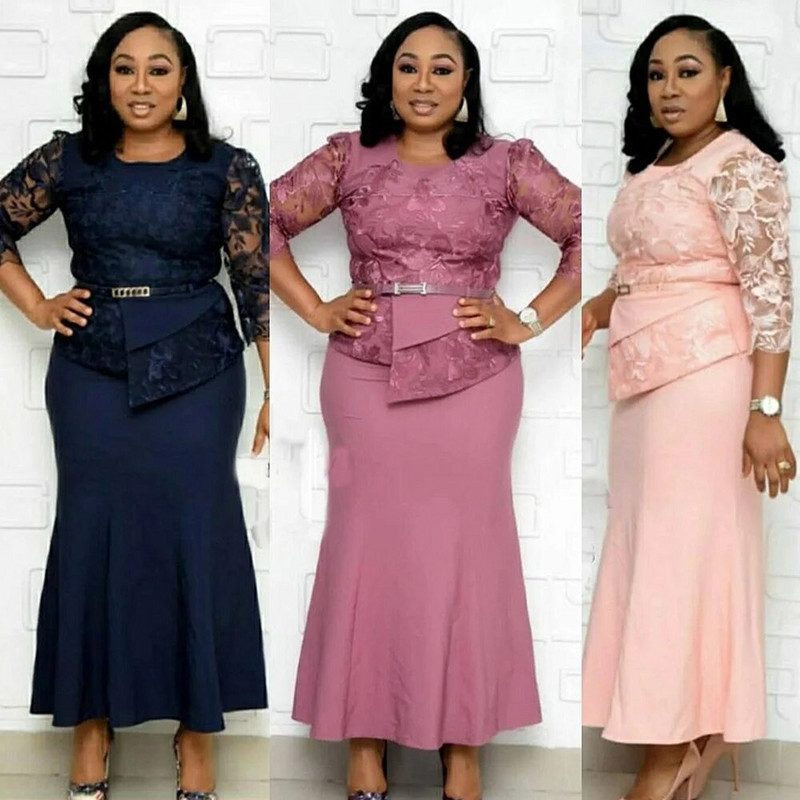 2021 m. karštas išpardavimas Afrikos ir Turkijos stiliaus plius dydžio nėriniais susiūta suknelė moterims