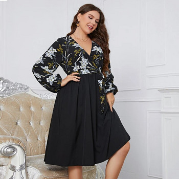 Γυναικεία φορέματα Della Mel Plus Size 2022 Casual V λαιμόκοψη μακρυμάνικα Κομψό πάρτι Vintage μεγάλο μέγεθος Γυναικείο φόρεμα μίντι 3XL 4XL