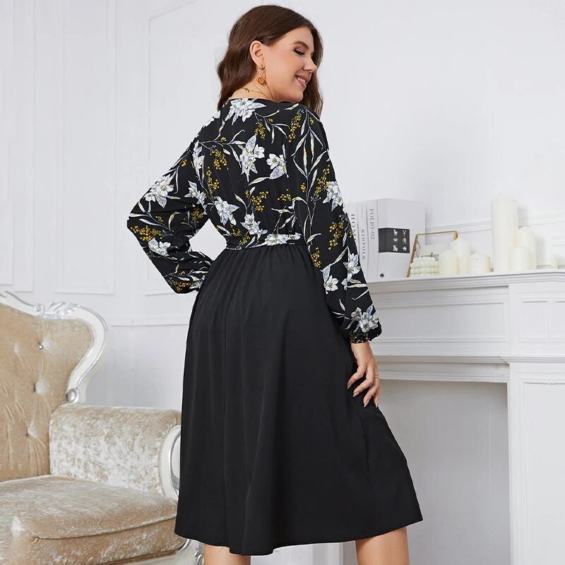 Della Mel didelio dydžio suknelės moterims 2022 m. laisvalaikio V kaklo ilgomis rankovėmis Elegantiška vakarėliui skirta senovinė didelio dydžio moteriška midi suknelė 3XL 4XL