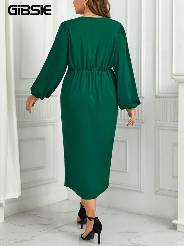 GIBSIE suures suuruses elegantne V-kaelusega laternaga varrukatega kleit naistele kevad-sügis rusikas kõrge vöökohaga vabaaja kokteilipeo-töö pikad kleidid