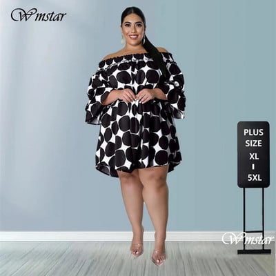 Γυναικεία φορέματα Wmstar Plus Size Summer Dot Pint Off Shoulder Γλυκό κομψό καθημερινό μίνι φόρεμα Νέο στυλ χονδρικής Dropshipping