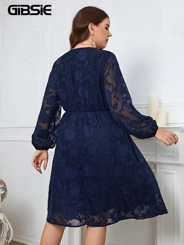GIBSIE plius dydis su kaklu permatomo tinklinio žibinto suknelė su rankovėmis Moteriška pavasario vasara elegantiška elastinga moteriška midi A formos suknelė