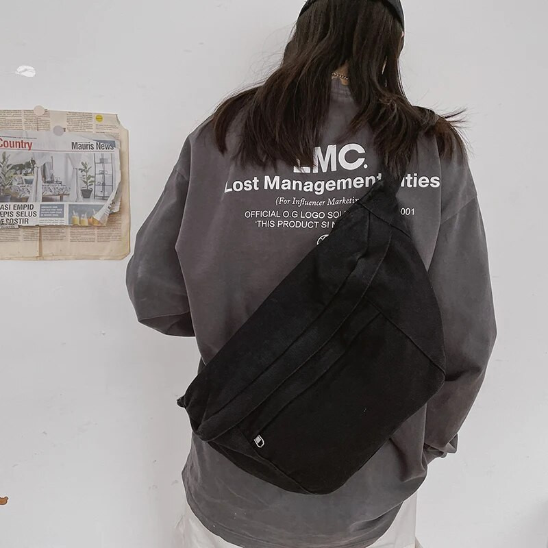 Fashion Trend Waist Bag Street Hip-hop Naiste õlakott Rinnakotti Välissport Canvas Fanny Pack Crossbody Bag Lady Belt Bag