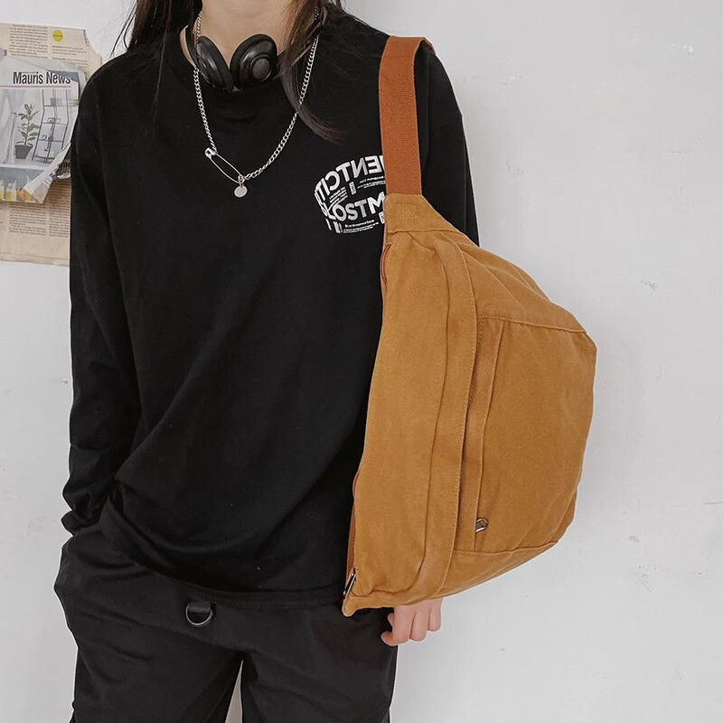 Fashion Trend Waist Bag Street Hip-hop Naiste õlakott Rinnakotti Välissport Canvas Fanny Pack Crossbody Bag Lady Belt Bag
