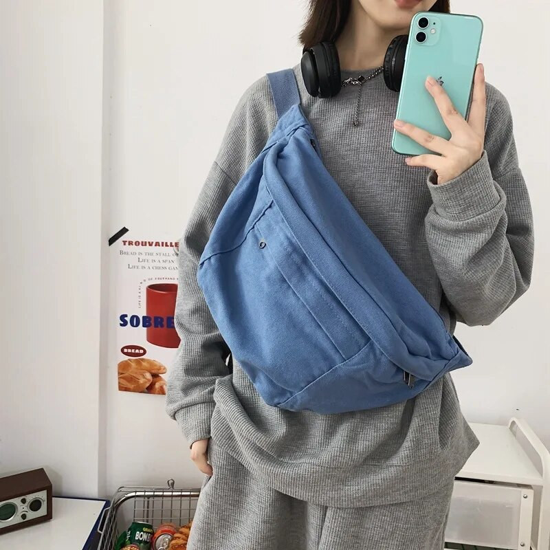 Fashion Trend Waist Bag Street Hip-hop Naiste õlakott Rinnakotti Välissport Canvas Fanny Pack Crossbody Bag Lady Belt Bag