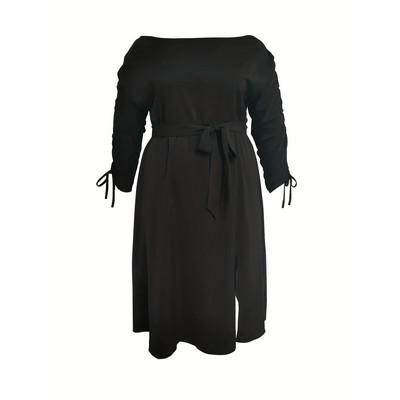 Parara ležerna haljina veće veličine, ženska jednobojna midi haljina na jedno rame s remenom