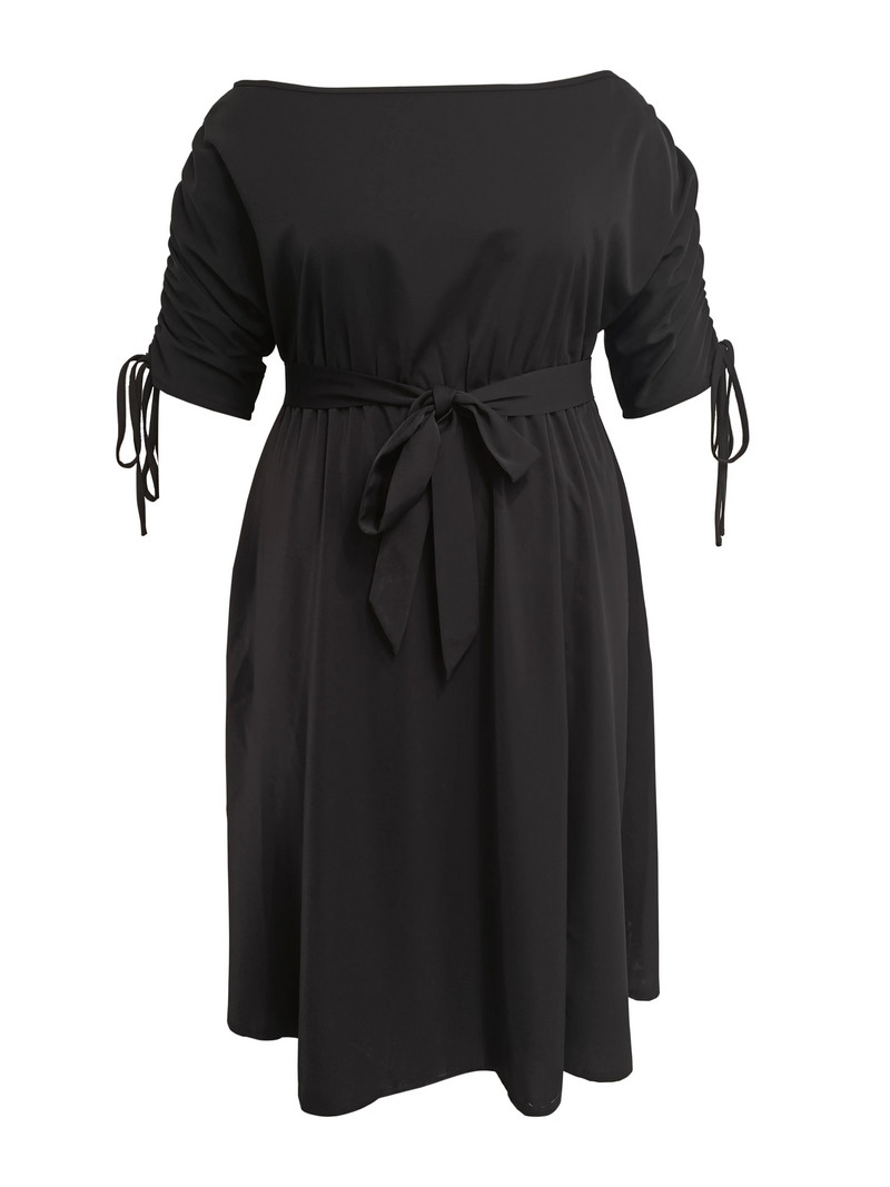 Parara ležerna haljina veće veličine, ženska jednobojna midi haljina na jedno rame s remenom