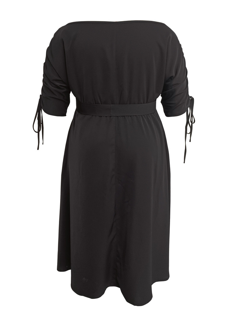 Parara ležerna haljina veće veličine, ženska jednobojna midi haljina na jedno rame s remenom