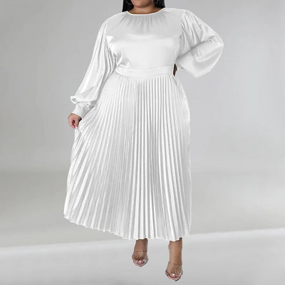 Ρούχα σε μεγάλο μέγεθος Γυναικεία μεταξωτά σαν ύφασμα πιέτες νεράιδα φούστα Μόδα Φθινόπωρο Χειμώνας στρογγυλή λαιμόκοψη Μασίφ μακρυμάνικο πάρτι