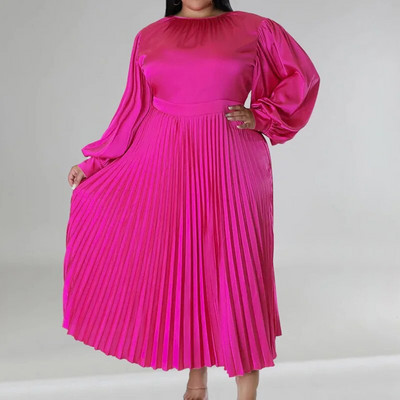 Ρούχα σε μεγάλο μέγεθος Γυναικεία μεταξωτά σαν ύφασμα πιέτες νεράιδα φούστα Μόδα Φθινόπωρο Χειμώνας στρογγυλή λαιμόκοψη Μασίφ μακρυμάνικο πάρτι