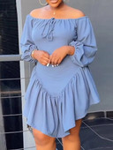 Φόρεμα LW Plus Size Off The Shoulder Drawstring Σχέδιο Φθινόπωρο Φόρεμα ΝΕΑ σέξι μακρυμάνικα φορέματα 2023 Casual μίνι φορέματα
