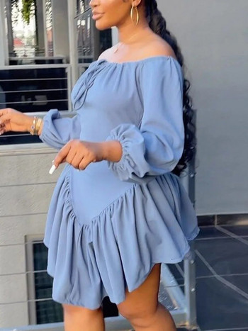 Φόρεμα LW Plus Size Off The Shoulder Drawstring Σχέδιο Φθινόπωρο Φόρεμα ΝΕΑ σέξι μακρυμάνικα φορέματα 2023 Casual μίνι φορέματα