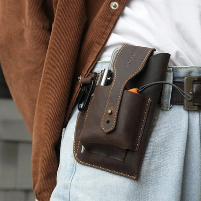 Fanny vöökott Meeste ehtsast nahast rihmaga vöö ja jala puusakomplektid meestele 6–7,5 tolli mobiiltelefoni sigaretisüütaja karbikott välikott