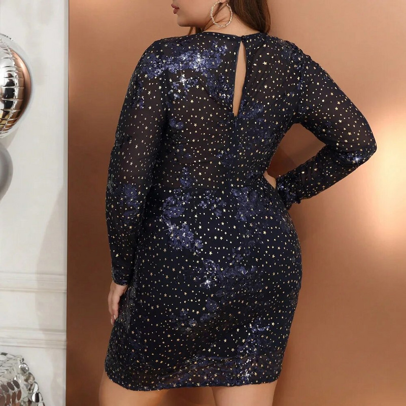 Suures suuruses elegantsed peokleidid sügise uus mood Seksikad suured naiste helmestega lühikesed kleidid Ümarkaelus pikkade varrukatega õhtukleit