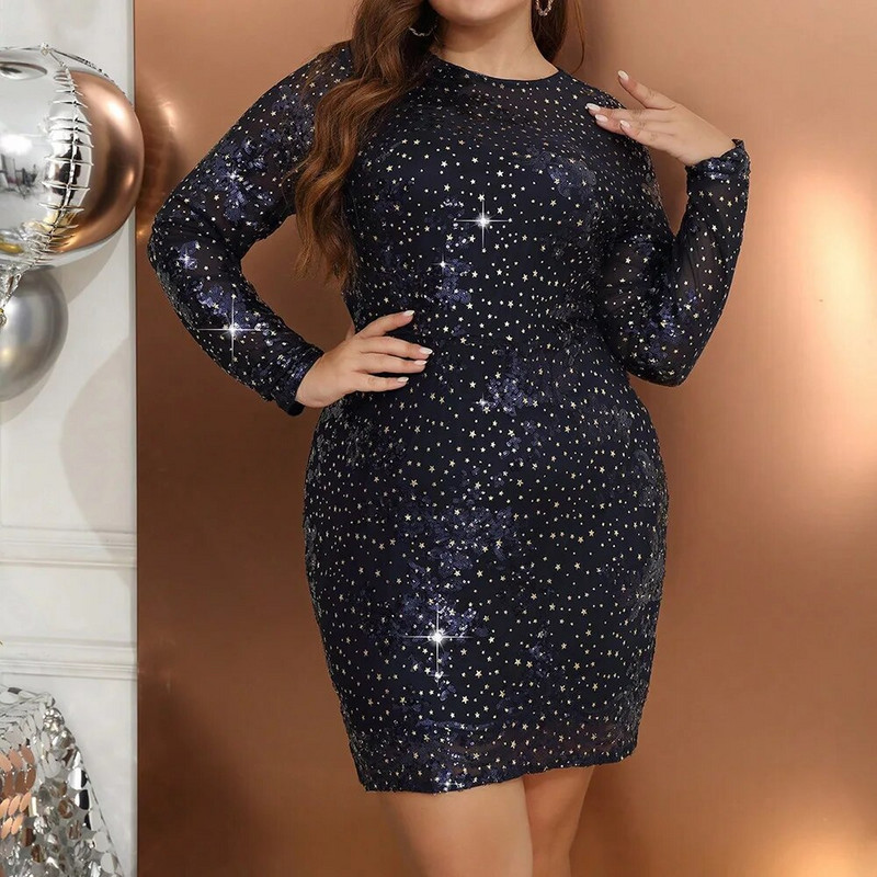 Suures suuruses elegantsed peokleidid sügise uus mood Seksikad suured naiste helmestega lühikesed kleidid Ümarkaelus pikkade varrukatega õhtukleit