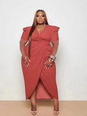 ZJFZML ZZ Didelio dydžio moteriški drabužiai su V kaklu, trumpomis pūstomis rankovėmis aukštu juosmeniu, raižytas priekyje.