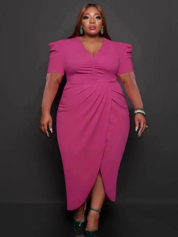 ZJFZML ZZ Didelio dydžio moteriški drabužiai su V kaklu, trumpomis pūstomis rankovėmis aukštu juosmeniu, raižytas priekyje.