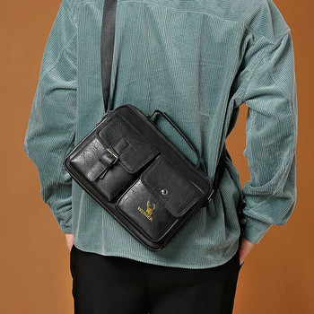 Мъжка чанта през рамо PU кожена мъжка ретро месинджър куфарче бизнес чанта Boston куфарчета квадратна чанта през рамо