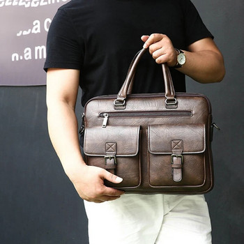 Мъжка чанта с куфарче от PU кожа Винтидж Мъжки ръчни чанти Лаптоп 14 Рамо Business Messenger Чанта Ita през рамо