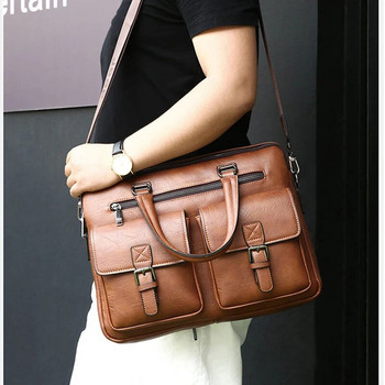 Executive Briefcase Bag for Man PU Δερμάτινη Vintage Tote Ανδρικές τσάντες Laptop 14 Shoulder Business Messenger Crossbody Τσάντα Ita