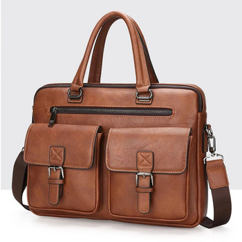 Executive Briefcase Bag for Man PU Δερμάτινη Vintage Tote Ανδρικές τσάντες Laptop 14 Shoulder Business Messenger Crossbody Τσάντα Ita