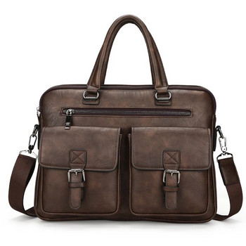 Мъжка чанта с куфарче от PU кожа Винтидж Мъжки ръчни чанти Лаптоп 14 Рамо Business Messenger Чанта Ita през рамо