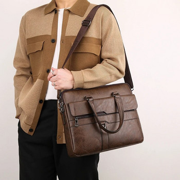 Δερμάτινος χαρτοφύλακας για άντρες Boston Handbag Laptop Document Folder Shoulder Business Vintage Messenger Crossbody Side Designer Bag