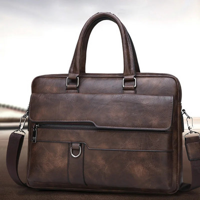 Висококачествени мъжки куфарчета Чанта за 14-инчов лаптоп Бизнес пътни чанти Дамски чанти Кожени офис чанти през рамо за мъже