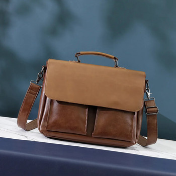 14\' ретро бизнес чанта Мъжки куфарчета Модна папка за документи PU кожена чанта за лаптоп Корейска версия Чанта за рамо