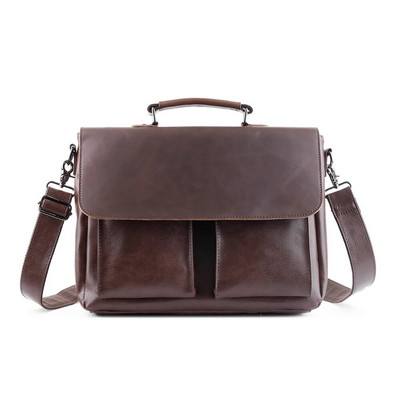 14` ретро бизнес чанта Мъжки куфарчета Модна папка за документи PU кожена чанта за лаптоп Корейска версия Чанта за рамо
