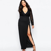 Didelio dydžio Maxi pavasario rudens nėriniuota suknelė vakarėliui Seksuali V formos iškirptė ilgomis rankovėmis vakarinė naktinė suknelė didelio dydžio vestuvinė suknelė 6XL 7XL