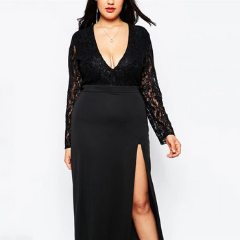 Plus Size Maxi Ανοιξιάτικο Δαντελένιο Φόρεμα Δαντέλας Σέξι V-λαιμόκοψη μακρυμάνικο βραδινό βραδινό φόρεμα Μεγάλο νυφικό 6XL 7XL