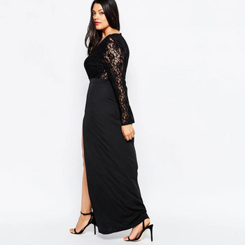 Plus Size Maxi Ανοιξιάτικο Δαντελένιο Φόρεμα Δαντέλας Σέξι V-λαιμόκοψη μακρυμάνικο βραδινό βραδινό φόρεμα Μεγάλο νυφικό 6XL 7XL