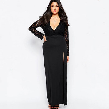 Plus Size Maxi Ανοιξιάτικο Δαντελένιο Φόρεμα Δαντέλας Σέξι V-λαιμόκοψη μακρυμάνικο βραδινό βραδινό φόρεμα Μεγάλο νυφικό 6XL 7XL