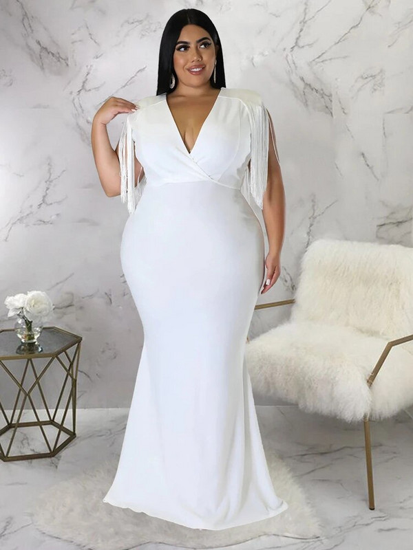 Elegantne večernje haljine velikih veličina, seksi V izrez s resama, bez rukava, visoki struk, ženske koktel zabave, duge maturalne večeri Ourfits 4XL Novo