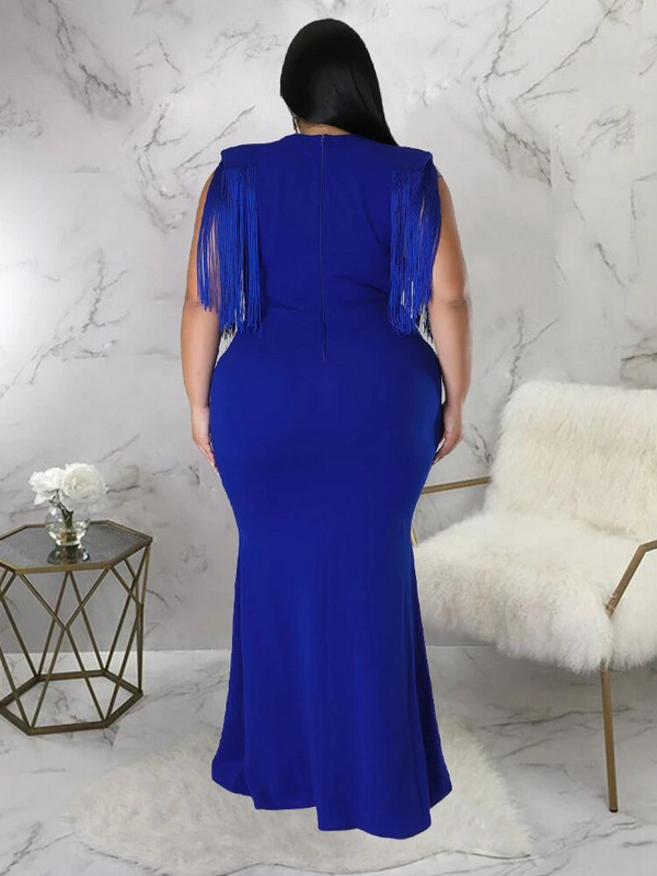 Elegantne večernje haljine velikih veličina, seksi V izrez s resama, bez rukava, visoki struk, ženske koktel zabave, duge maturalne večeri Ourfits 4XL Novo