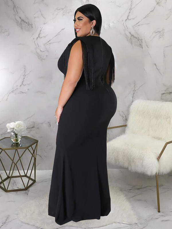 Elegantne večernje haljine velikih veličina, seksi V izrez s resama, bez rukava, visoki struk, ženske koktel zabave, duge maturalne večeri Ourfits 4XL Novo